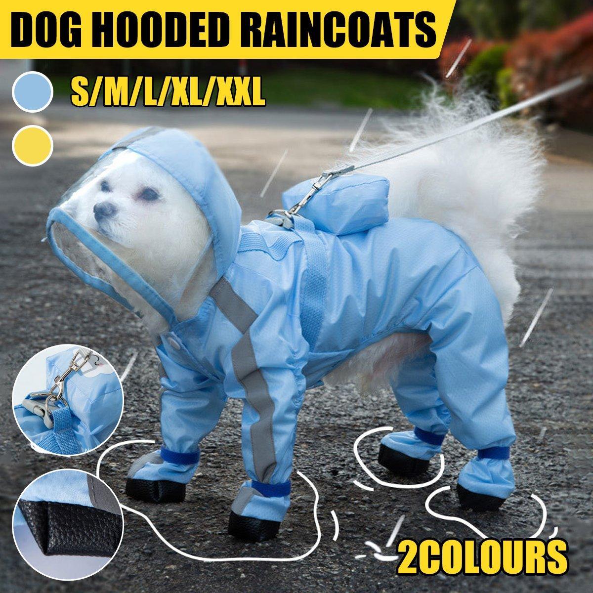 Waterproof Dog Raincoat with Feet Full Coverage Pet Rainy Clothes for Small Dogs - Blue - XXL