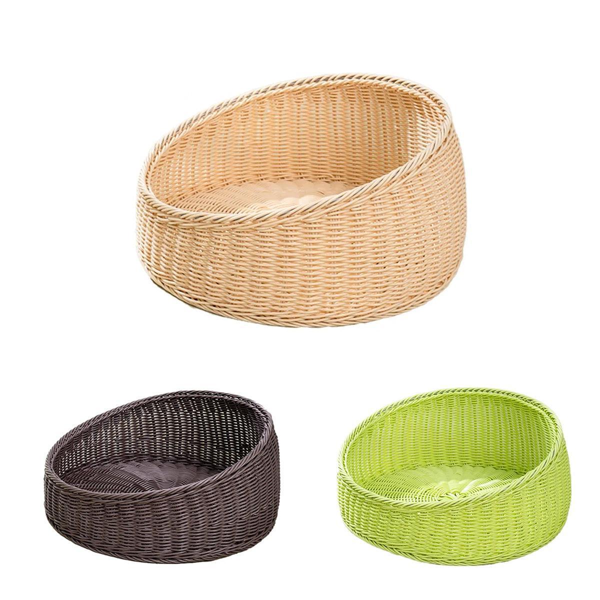 Rattan Cat Nest Four Seasons Open Cat House Summer Bed for Cats Pet Supplies - Coffee
