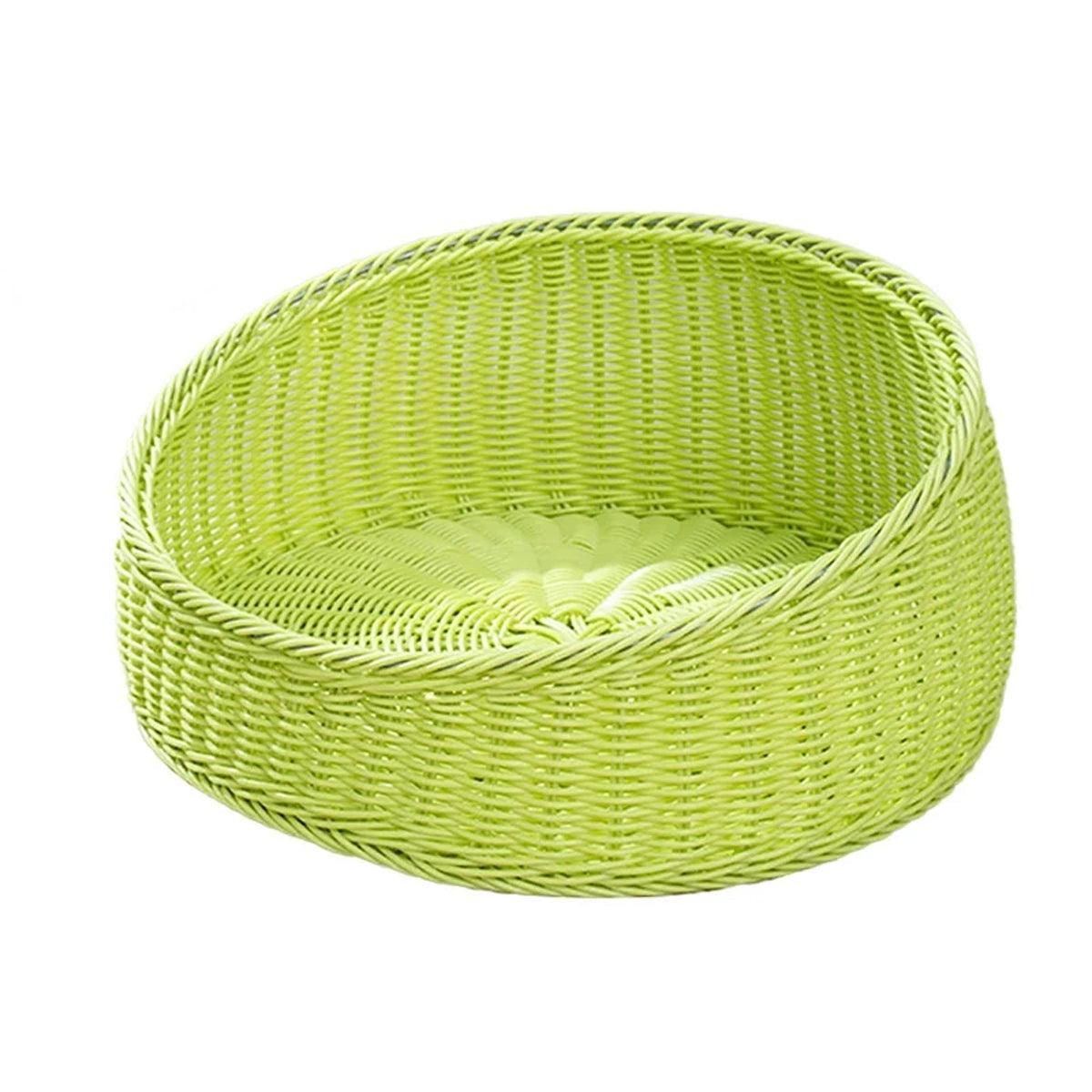 Rattan Cat Nest Four Seasons Open Cat House Summer Bed for Cats Pet Supplies - Green
