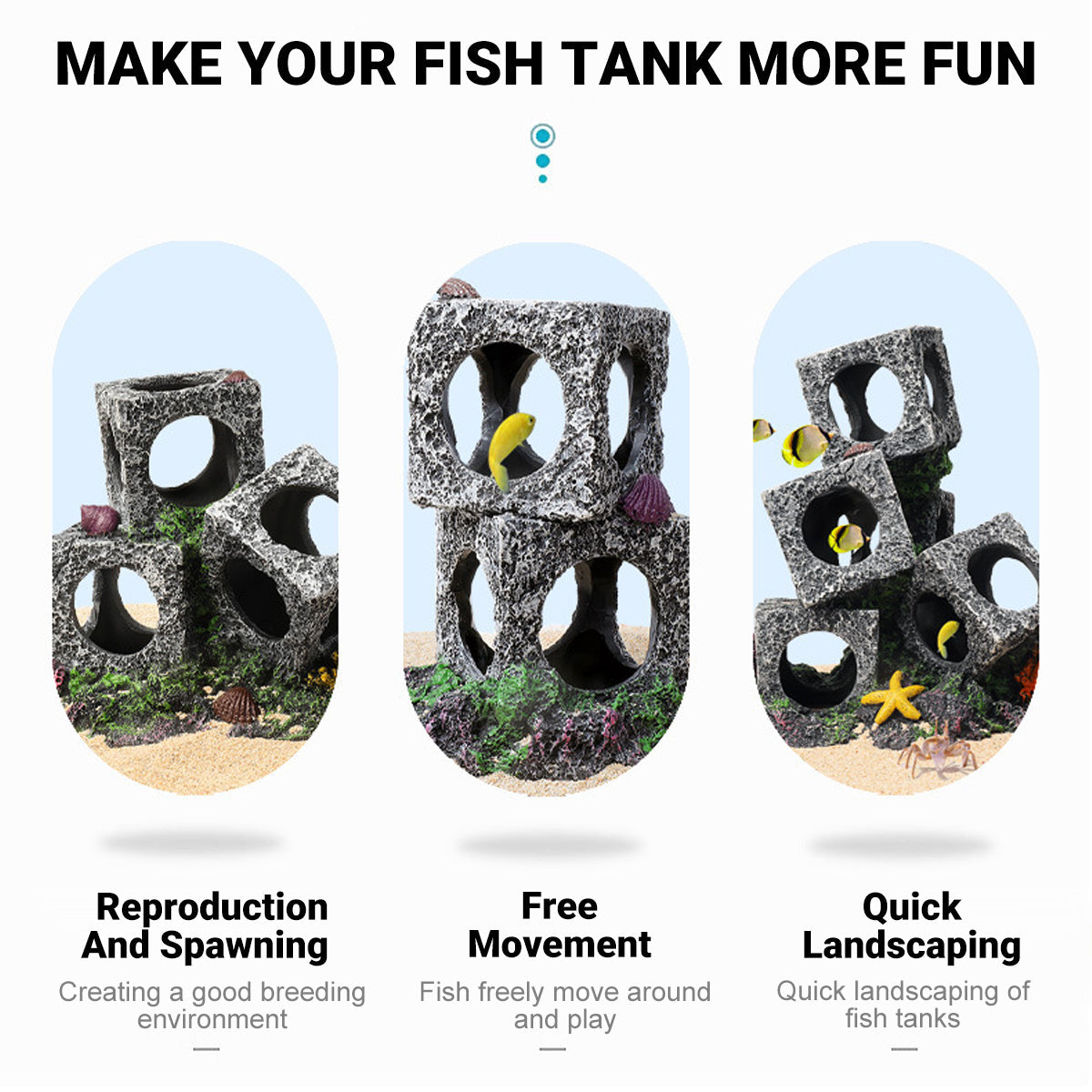 Fish Tank Shrimp Shelter House Square Stone Cave Aquarium Breeding Hiding Decor - 2 Squares