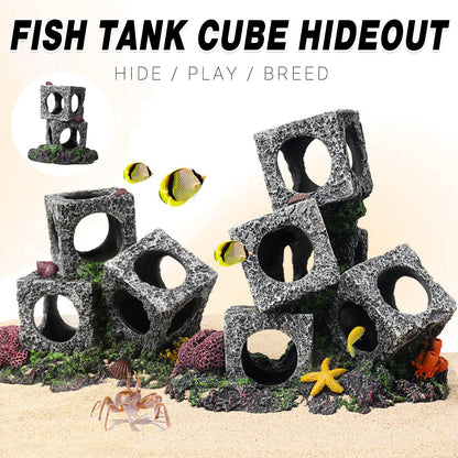 Fish Tank Shrimp Shelter House Square Stone Cave Aquarium Breeding Hiding Decor - 3 Squares