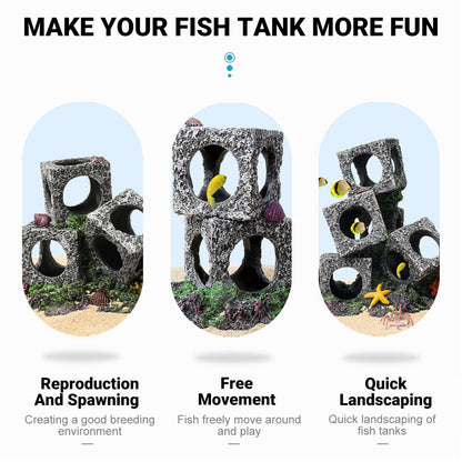Fish Tank Shrimp Shelter House Square Stone Cave Aquarium Breeding Hiding Decor - 3 Squares
