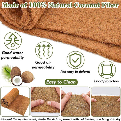 Reptile Terrarium Liner Coconut Fiber Mat Tortoise Carpet Pet Hamster Bedding - 50x30cm