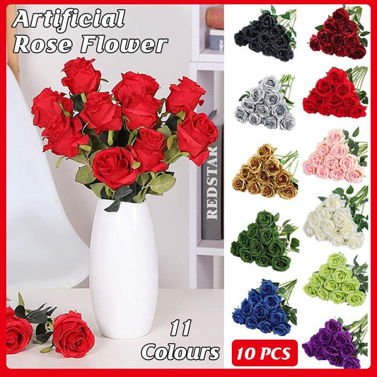 10pcs Artificial Silk Simulation Rose Flowers - Wedding Party Home Decorations - Purple