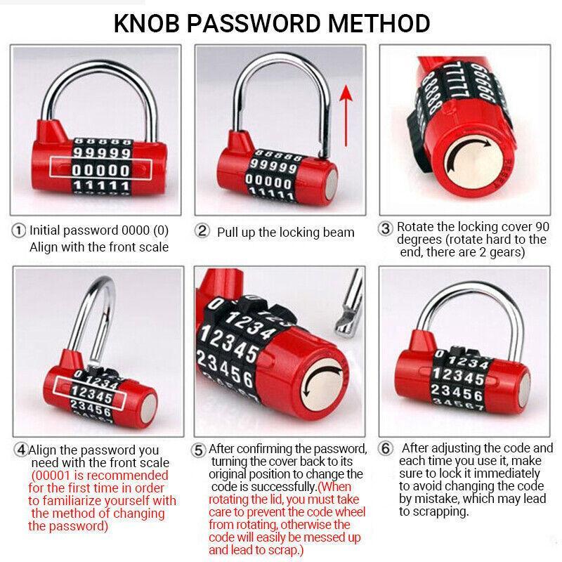 4 Digit Combination Padlock Wide Shackle Password Lock for Locker or Luggage - Red