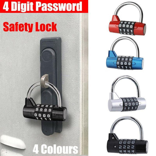 4 Digit Combination Padlock Wide Shackle Password Lock for Locker or Luggage - Silver