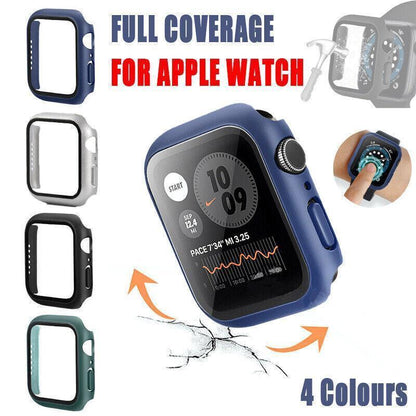 For Apple Watch iWatch Series SE 6 5 4 3 2 1 Case Full Glass Cover 40mm - Black