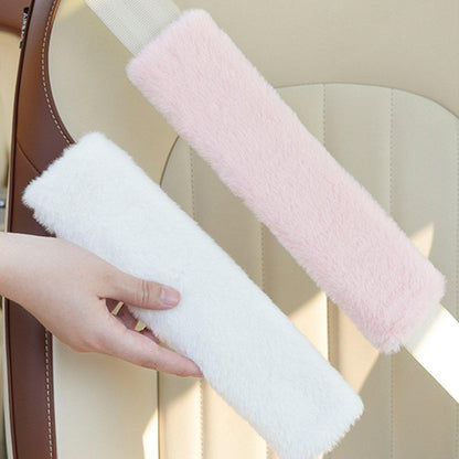 Winter Plush Shoulder Strap Cover Neck Cushion Pad for Comfortable Car Travel 2PCS - White