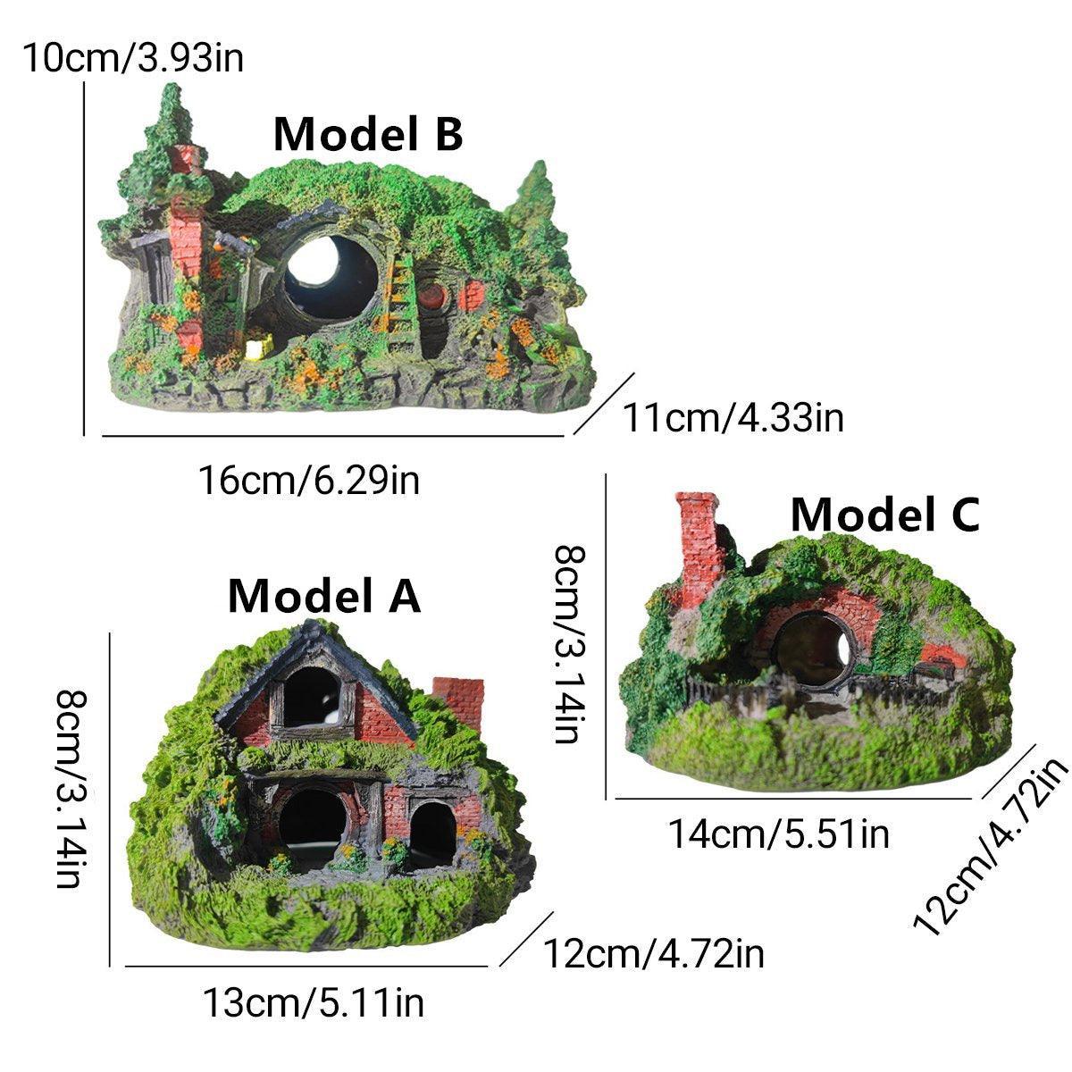 Resin Grass House Aquarium Ornament Natural Fish Tank Decoration Hideaway - B