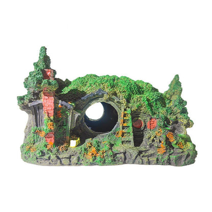 Resin Grass House Aquarium Ornament Natural Fish Tank Decoration Hideaway - B