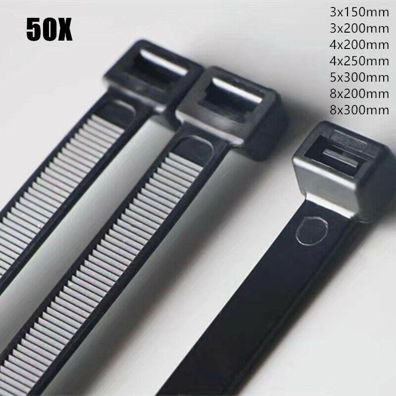 50X Cable Ties Zip Ties Nylon Uv Stabilised Black Cable Tie - 4.8*250mm