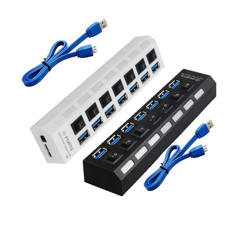 7 Port Usb 3.0 High Speed Extension Hub Splitter Extender For Pc Laptop Macbook - White