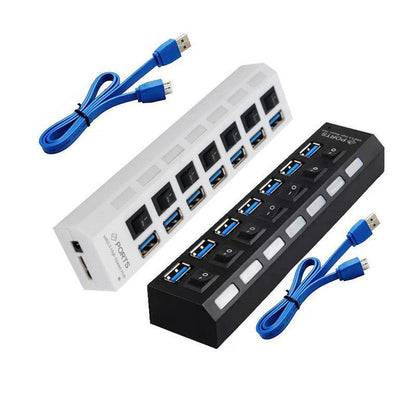 7 Port Usb 3.0 High Speed Extension Hub Splitter Extender For Pc Laptop Macbook - White
