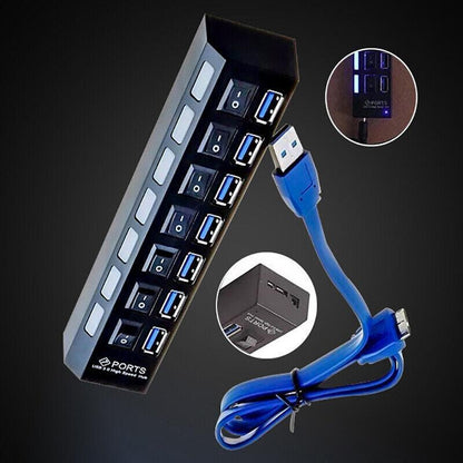 7 Port Usb 3.0 High Speed Extension Hub Splitter Extender For Pc Laptop Macbook - White