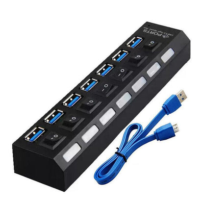 7 Port Usb 3.0 High Speed Extension Hub Splitter Extender For Pc Laptop Macbook - White