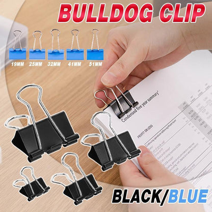 20PCS Black Bulldog Foldback Clips Document Paper Clamps Multiple Sizes - Blue 19mm