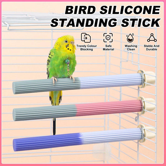 Non-Slip Silicone Parrot Perch Stand Stick Grinding Claw Bird Cage Accessories - White Blue