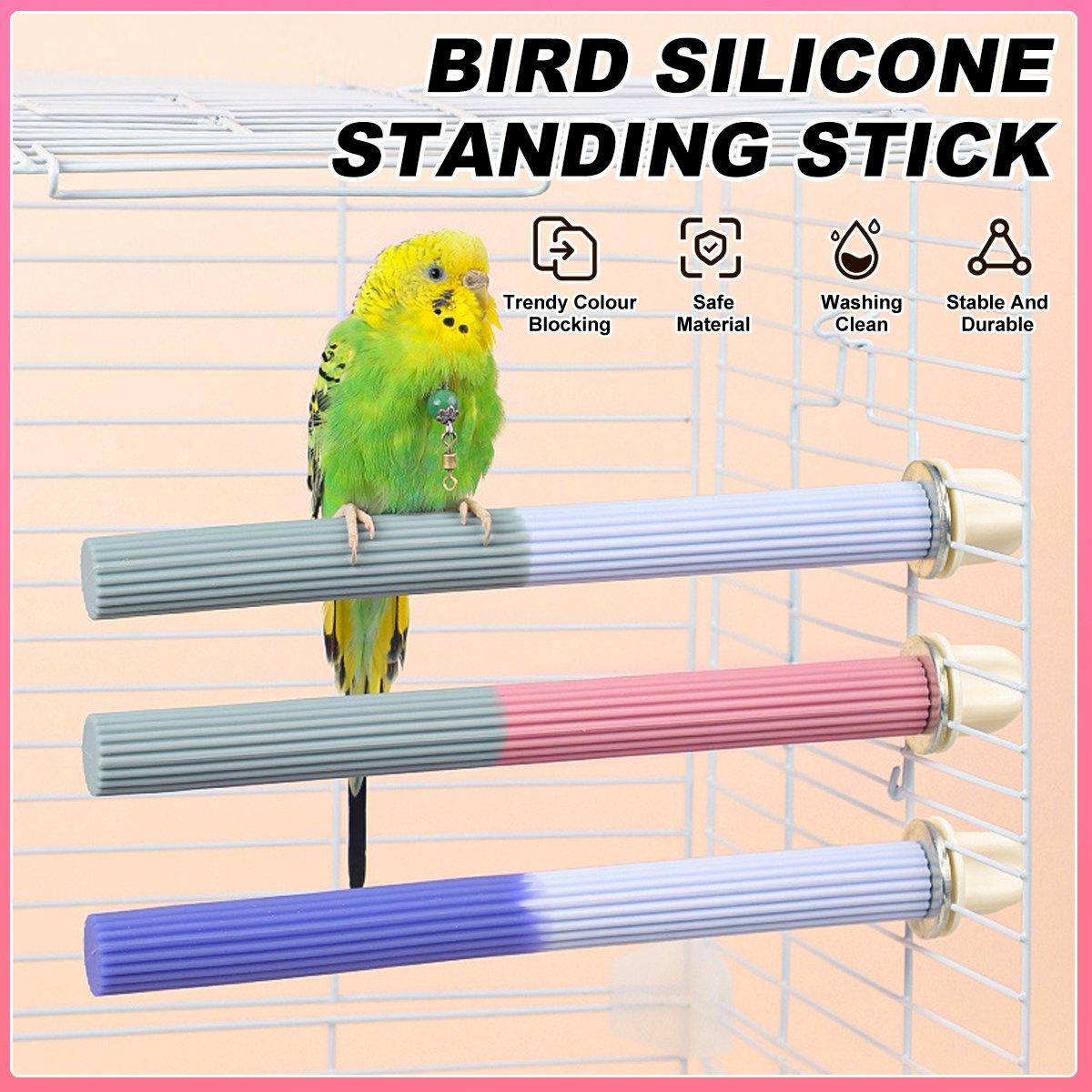 Non-Slip Silicone Parrot Perch Stand Stick Grinding Claw Bird Cage Accessories - White Grey