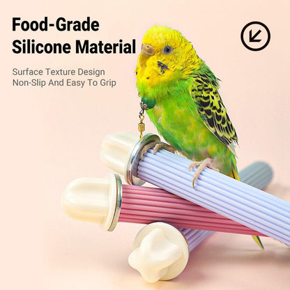 Non-Slip Silicone Parrot Perch Stand Stick Grinding Claw Bird Cage Accessories - White Grey