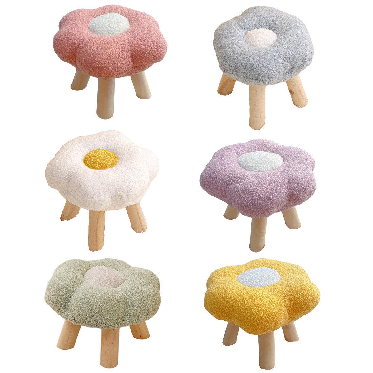 Small Flower Short Stool for Entryway or Living Room Shoe Bench or Footrest - Blue