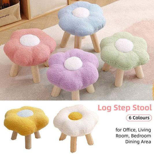 Small Flower Short Stool for Entryway or Living Room Shoe Bench or Footrest - White