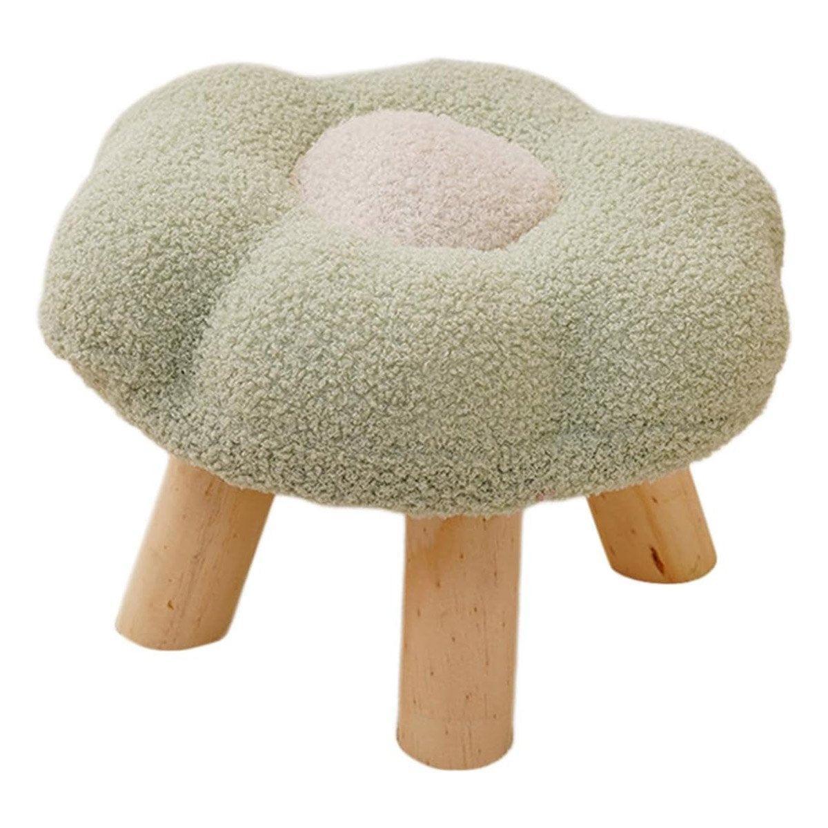 Small Flower Short Stool for Entryway or Living Room Shoe Bench or Footrest - White