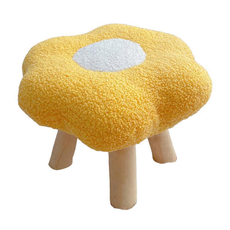 Small Flower Short Stool for Entryway or Living Room Shoe Bench or Footrest - White