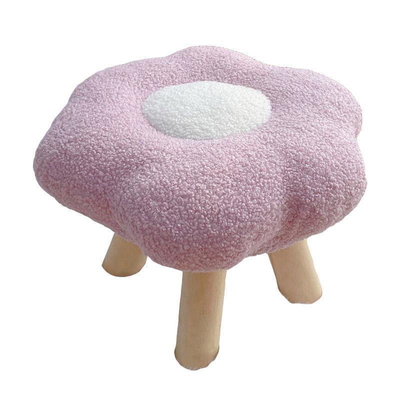 Small Flower Short Stool for Entryway or Living Room Shoe Bench or Footrest - White