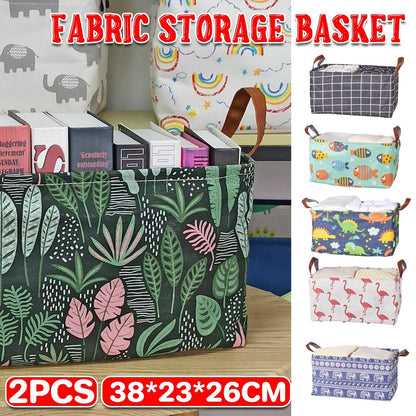 2pcs Foldable Cotton Linen Storage Baskets Home Organizer Box Office Supplies - Little Elephant