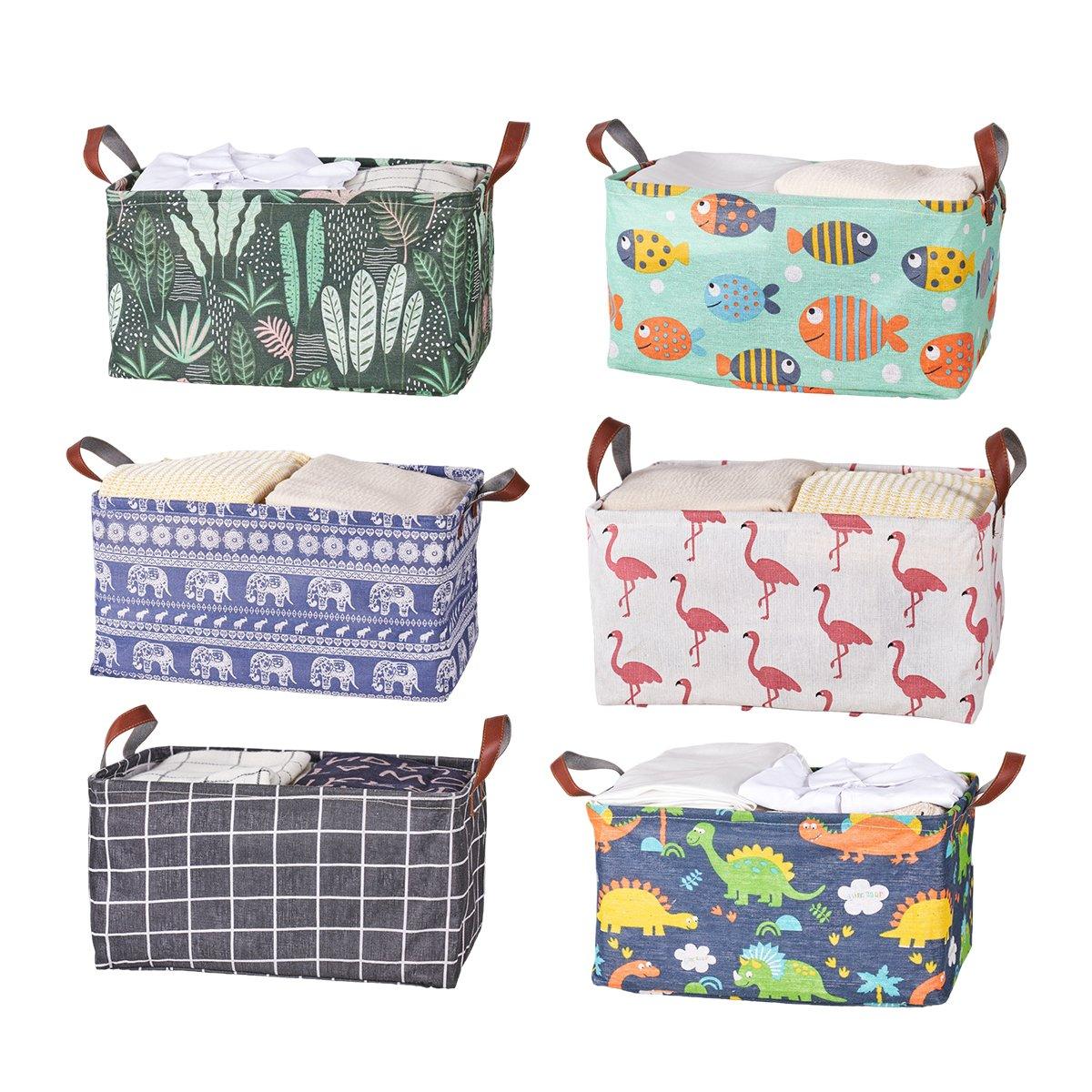 2pcs Foldable Cotton Linen Storage Baskets Home Organizer Box Office Supplies - Fish