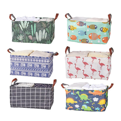 2pcs Foldable Cotton Linen Storage Baskets Home Organizer Box Office Supplies - Fish