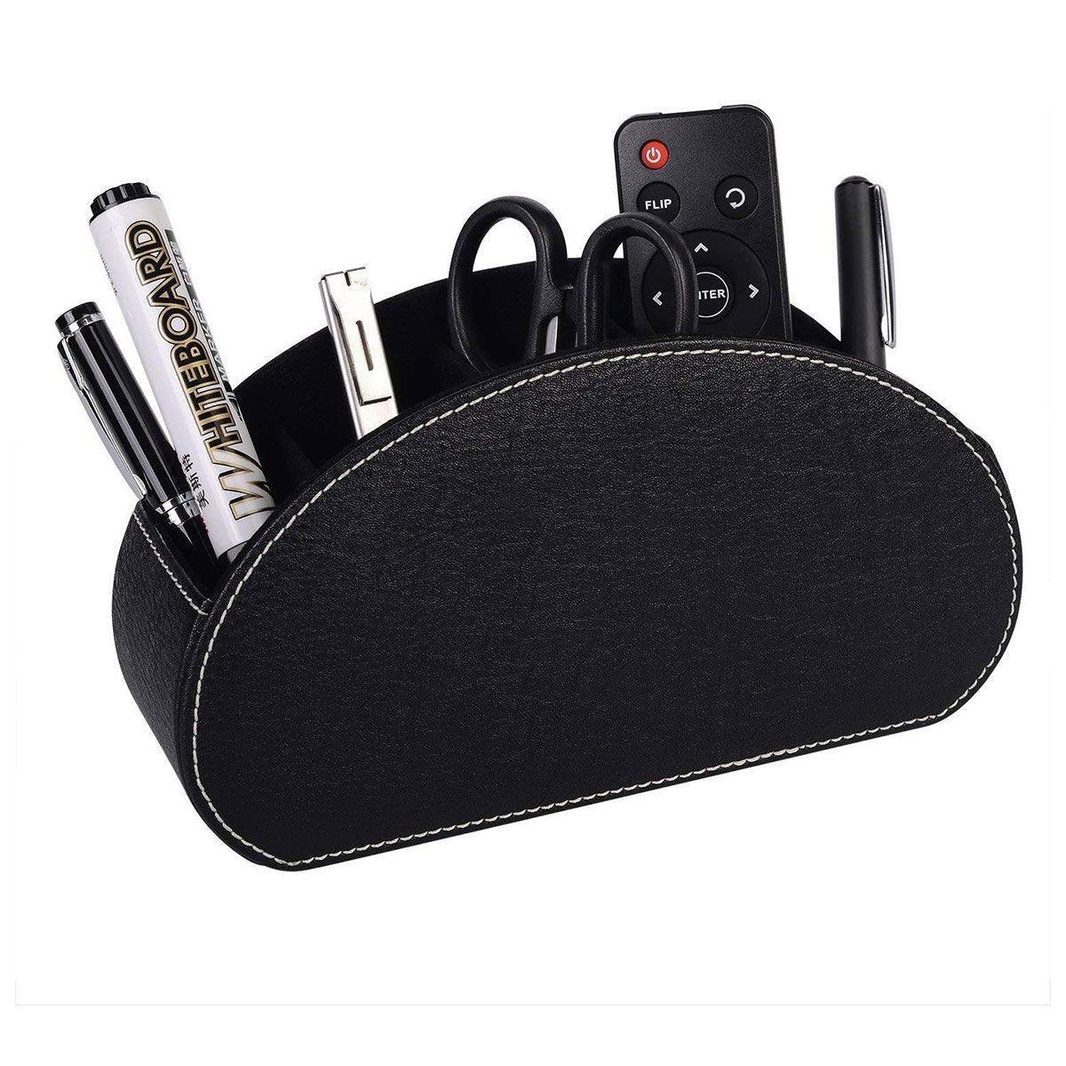 PU Leather Desktop Organiser Remote Control Office Cosmetic Storage Box Holder