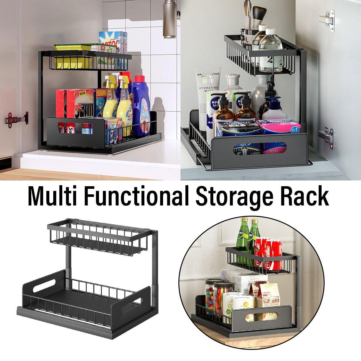 Removable Kitchen Cabinet Sink Storage Rack with Drawable Basket Organizer Shelf