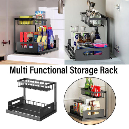 Removable Kitchen Cabinet Sink Storage Rack with Drawable Basket Organizer Shelf