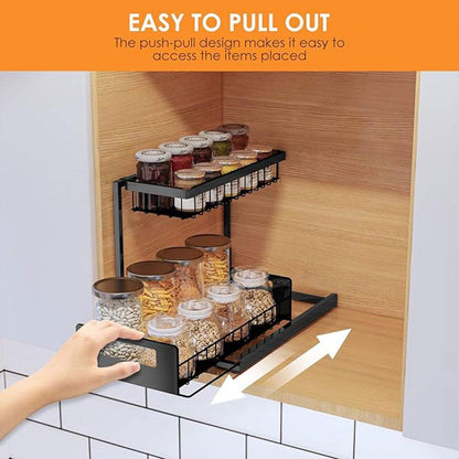Removable Kitchen Cabinet Sink Storage Rack with Drawable Basket Organizer Shelf