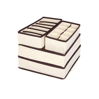 Drawer Organizer Set Foldable Storage Box Divider for Bra Underwear Closet 4pcs - Beige