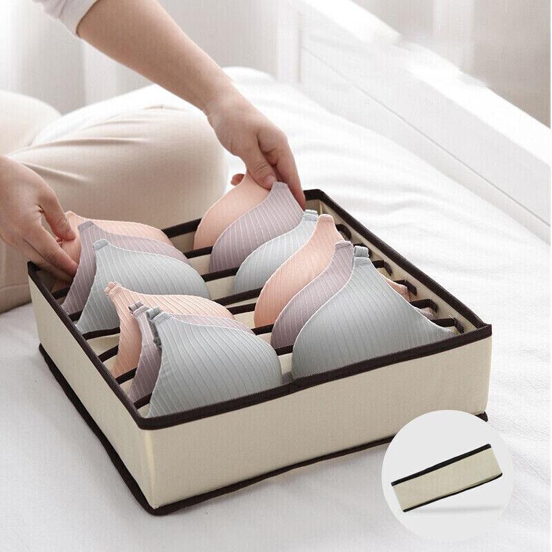 Drawer Organizer Set Foldable Storage Box Divider for Bra Underwear Closet 4pcs - Beige