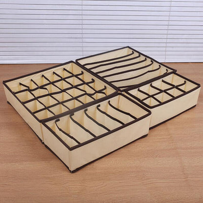 Drawer Organizer Set Foldable Storage Box Divider for Bra Underwear Closet 4pcs - Beige