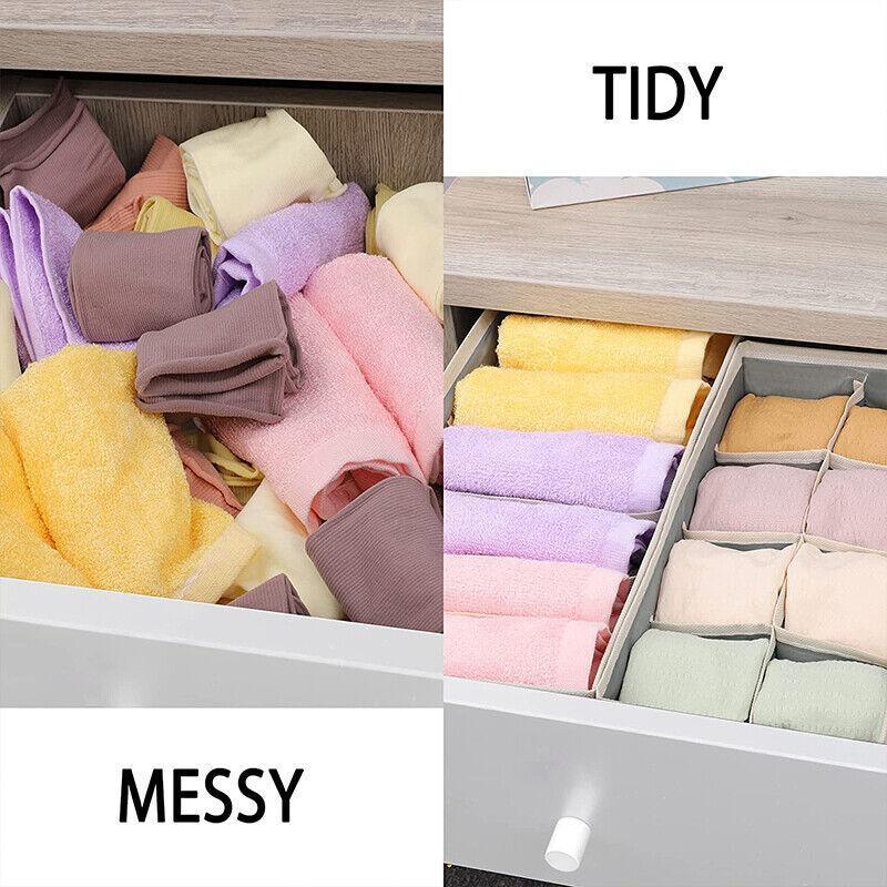 Drawer Organizer Set Foldable Storage Box Divider for Bra Underwear Closet 4pcs - Beige