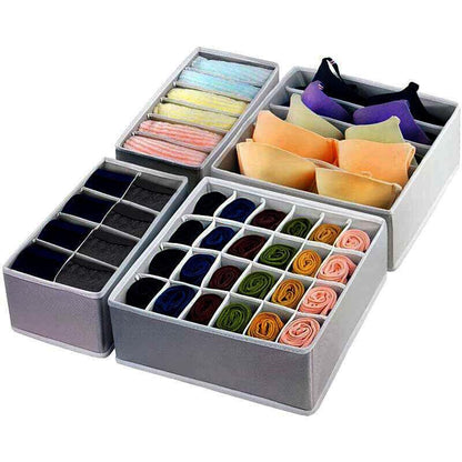 Drawer Organizer Set Foldable Storage Box Divider for Bra Underwear Closet 4pcs - Grey