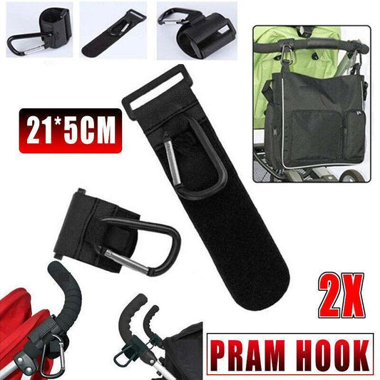 2PCS Stroller Hooks Clip-On Bag Holders for Pram Pushchair or Trolley Handle