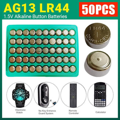 50PCS LR44 AG13 1.5V Alkaline Button Cell Batteries for Watch Calculator Remote