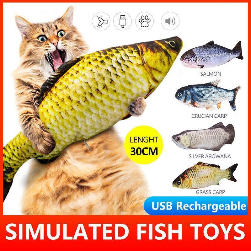 Electric Dancing Fish Kicker Cat Toy Wagging Realistic Moves Usb Rechargeable Au - Silver Arowana