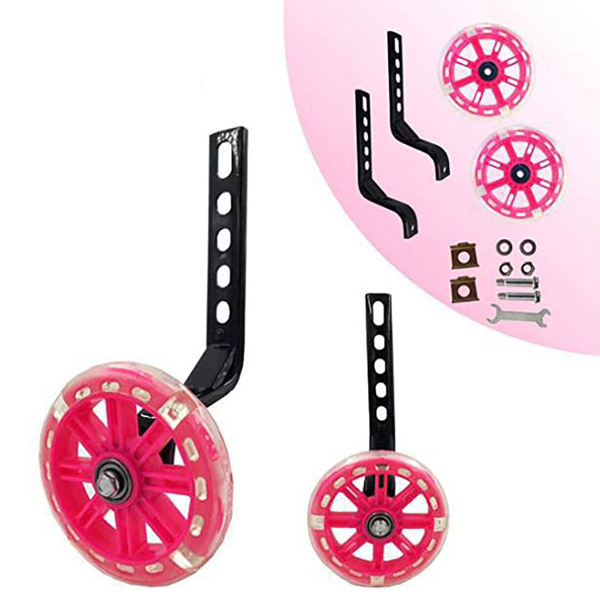 12–20 Inch Bike Training Wheels Flashing PVC Silent Stabilizer Auxiliary Support - Black