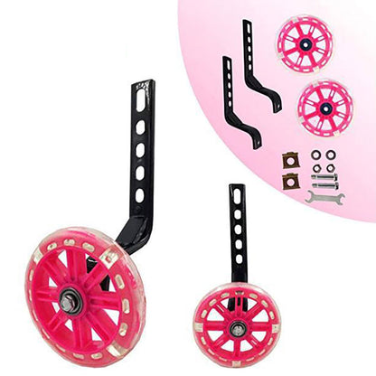 12–20 Inch Bike Training Wheels Flashing PVC Silent Stabilizer Auxiliary Support - Black