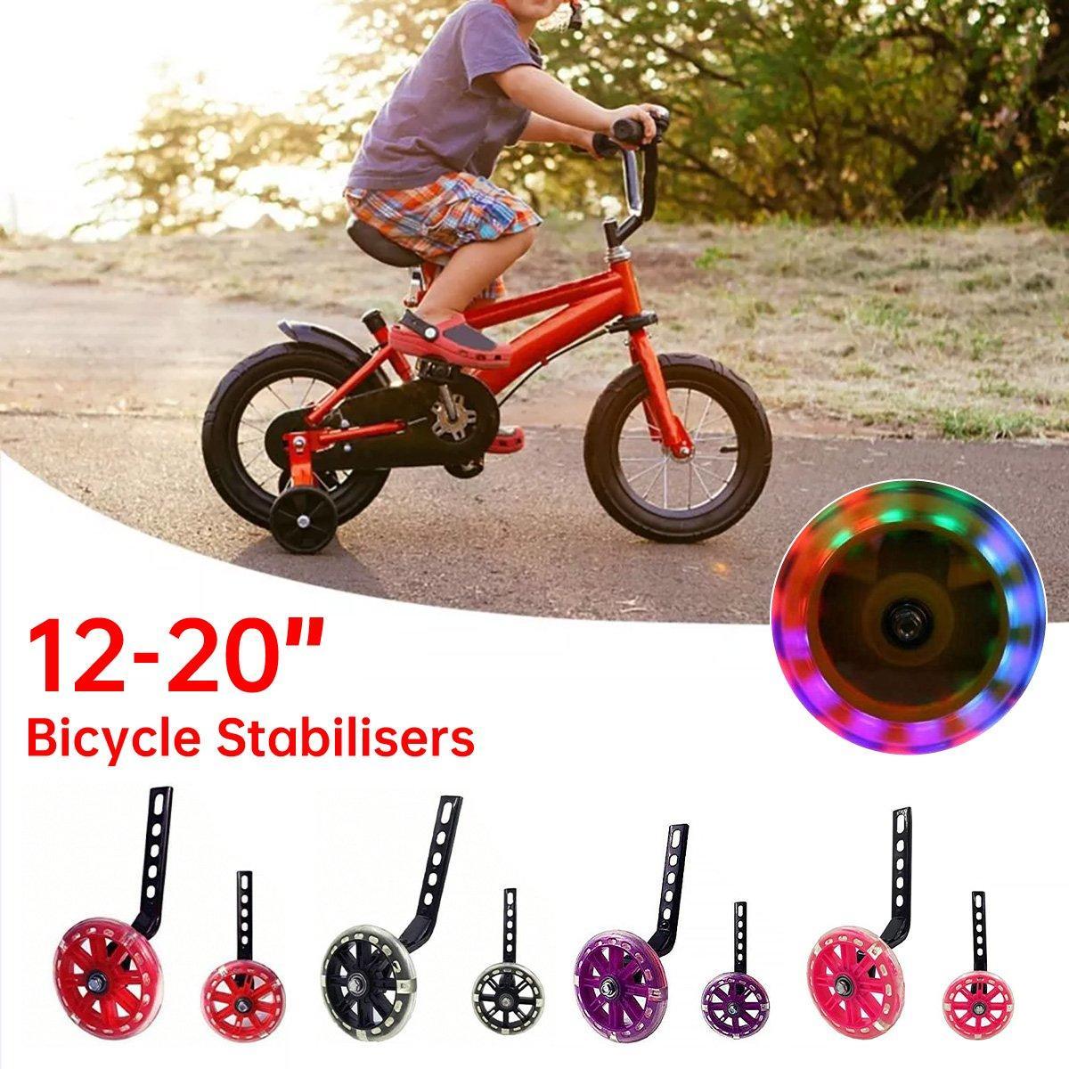 12–20 Inch Bike Training Wheels Flashing PVC Silent Stabilizer Auxiliary Support - Red