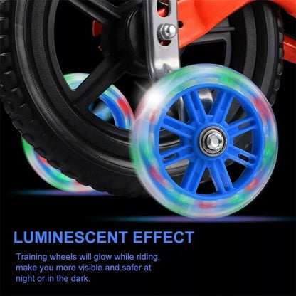 12–20 Inch Bike Training Wheels Flashing PVC Silent Stabilizer Auxiliary Support - Red