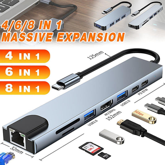 8/6/4-In-1 Usb-C Hub Adapter Type-C Hub Hdmi For Macbook Pro/Air Ipad Pro Laptop - 4-IN-1