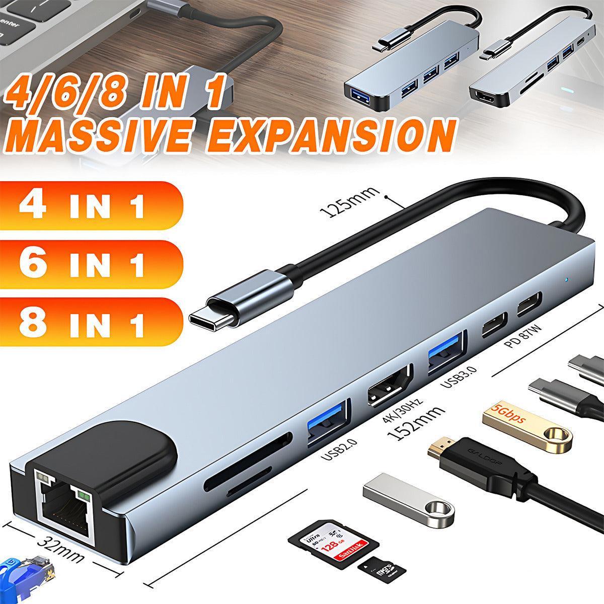 8/6/4-In-1 Usb-C Hub Adapter Type-C Hub Hdmi For Macbook Pro/Air Ipad Pro Laptop - 6-IN-1