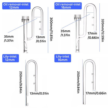Aquarium Glass Inlet Outlet Pipe Fish Tank Filter Oil Film Remover Plant Holder - Oil removal inlet-16mm